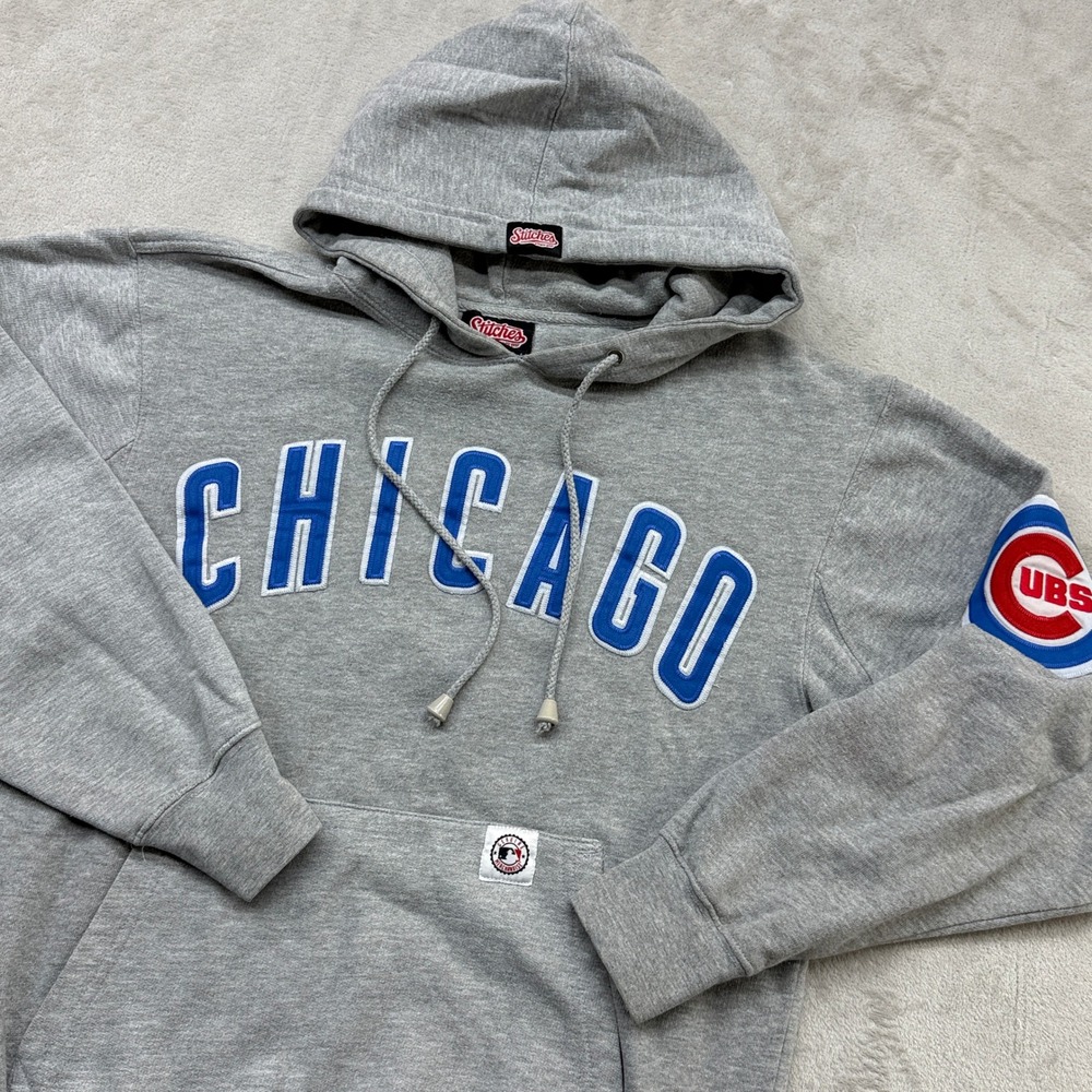 Stitches Chicago Cubs Hoodie Mens Small Gray MLB Baseball Pullover Sweatshirt